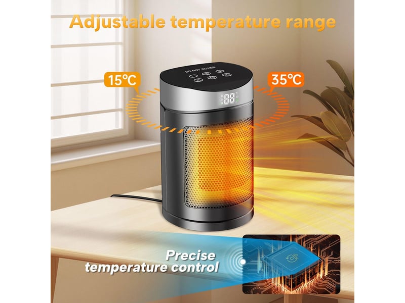 Dispositifs de chauffage électrique des serviteurs leisen chauffage électrique tilt et protection de surchauffe pour la chambre de salle de bain dormit, gris argenté - Conforama E