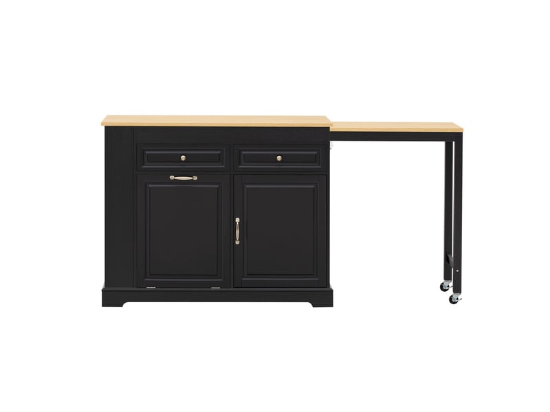 Îlot de cuisine tiroirs et rangement meuble de cuisine espace repas extensible compartiment à poubelle montée sur roulettes structure mobile et indépendante coloris noir - Conforama A