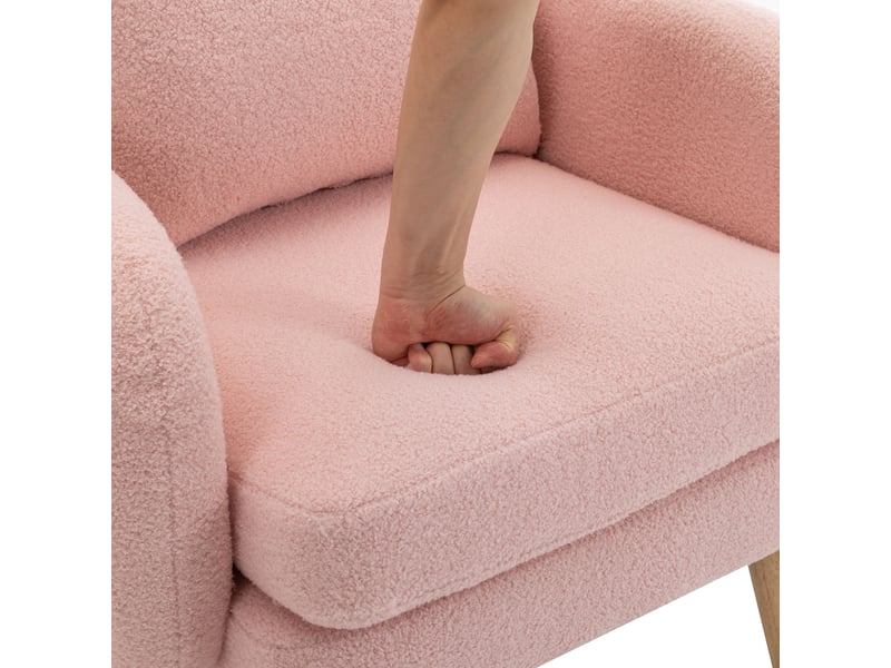  Fauteuil salon moderne en velours teddy rose, assise rembourrée confortable pour intérieur  - Conforama W