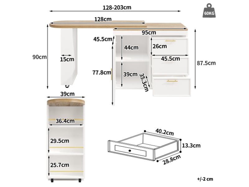  Bahut de cuisine pivotante à 360°, étagères réglables et système anti-basculement, 3 tiroirs et rangement latéral  - Conforama C