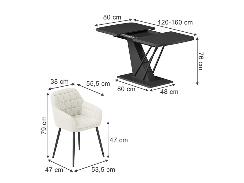  Vicco ensemble de table à manger, noir, 120x80cm avec 4 chaises de salle à manger  - Conforama B