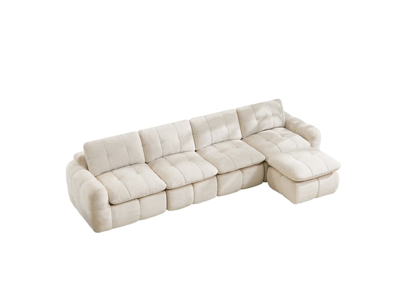  Canapé d'angle en l 4 places sans cadre, canapé modulaire, housse chenille beige, sans montage, 1 pouf pour salon et appartements  - Conforama A