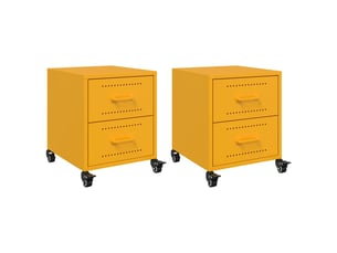 Lot de 2 table de chevet, table de nuit jaune moutarde 36x39x43,5 cm acier