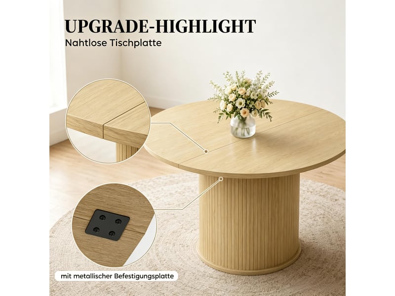 Table à manger ronde 4-6 personnes ø120 cm, base cylindrique, effet bois naturel - Conforama D