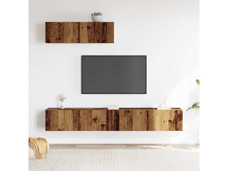  Ensemble de meuble tv - banc tv - meuble de rangement mural 3 pcs vieux bois bois d'ingénierie  - Conforama C