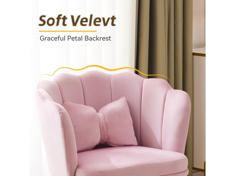  Lot de 6 chaises de salle à manger 58x63x77cm – avec pieds dorés - coussin papillon velours - rose  - Conforama E