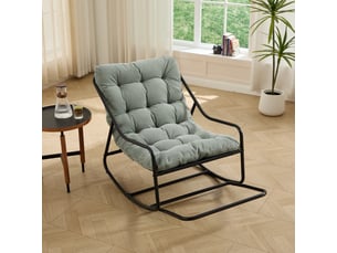 Fauteuil à bascule noir avec coussin vert clair épais et confortable
