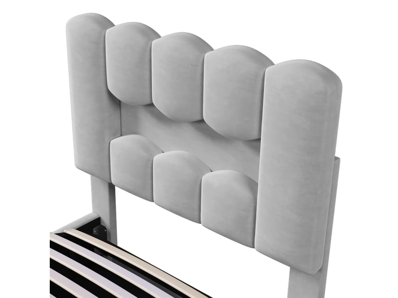  Lit coffre simple 90x200 cm en velours gris avec rangement hydraulique, led et tête réglable, sans matelas  - Conforama E
