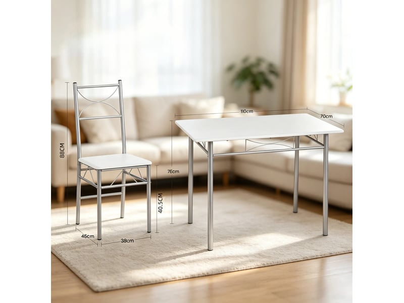  Ensemble table à manger et 4 chaises mdf blanc et métal argenté  - Conforama C