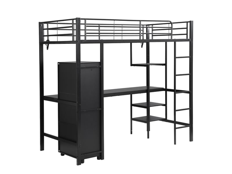  Lit mezzanine avec bureau et étagères, lit enfant noir 90x200 cm  - Conforama D
