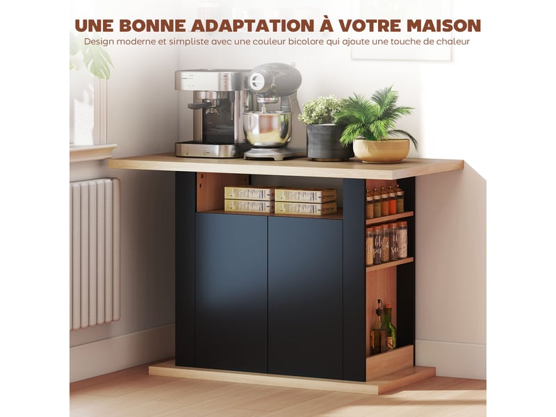  Table à manger ilot central cuisine avec grand plan de travail 4 personnes placard 4 portes noir 110 x 70 x 75,5 cm  - Conforama D