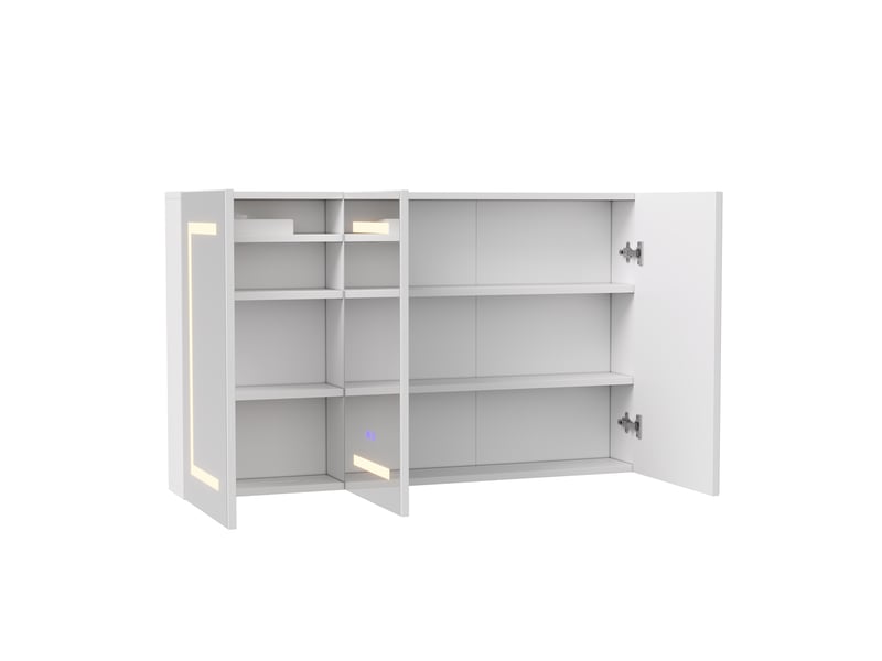 Armoire de toilette led 3 portes - 90 x 15 x 65 cm-blanc - meuble de salle de bain avec éclairage 3 couleurs, antibuée et prise - Conforama B