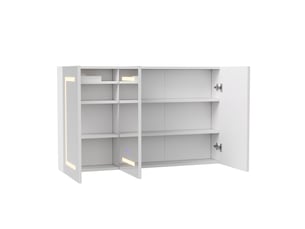 Armoire de toilette led 3 portes - 90 x 15 x 65 cm-blanc - meuble de salle de bain avec éclairage 3 couleurs, antibuée et prise