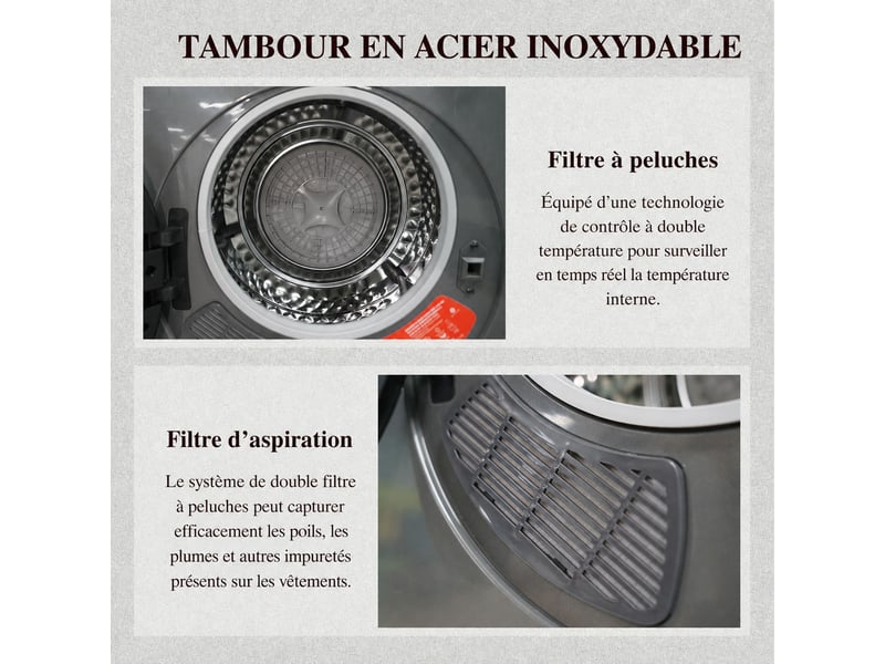 Sèche-linge gris 3 kg (capacité réelle 5 kg), radiateur en céramique, 4 programmes et anti-surchauffe  - Conforama D