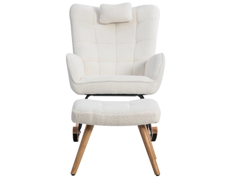  Fauteuil à bascule avec repose-pieds, appui-tête et coussins ergonomiques - tissu polaire effet peluche - blanc  - Conforama A