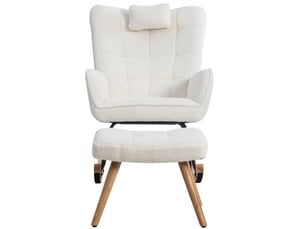 Fauteuil à bascule avec repose-pieds, appui-tête et coussins ergonomiques - tissu polaire effet peluche - blanc