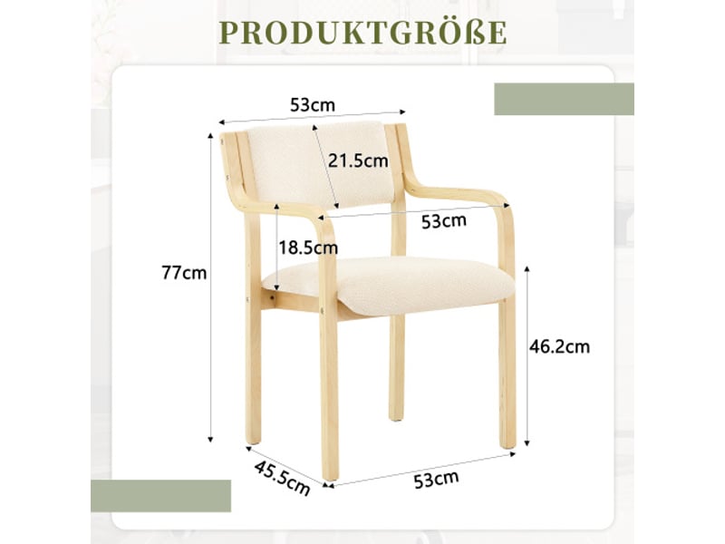  Ensemble de 2 chaises de salle à manger avec accoudoirs, bois moulé et tissu teddy, style scandinave - cuisine et salon  - Conforama C