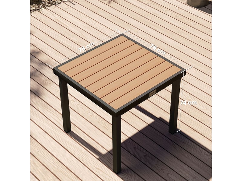  Table à manger 78 x 78 x 74 cm résistance aux intempéries table repas cadre en aluminium structure en plastique finition noire 4 places usage extérieur  - Conforama C