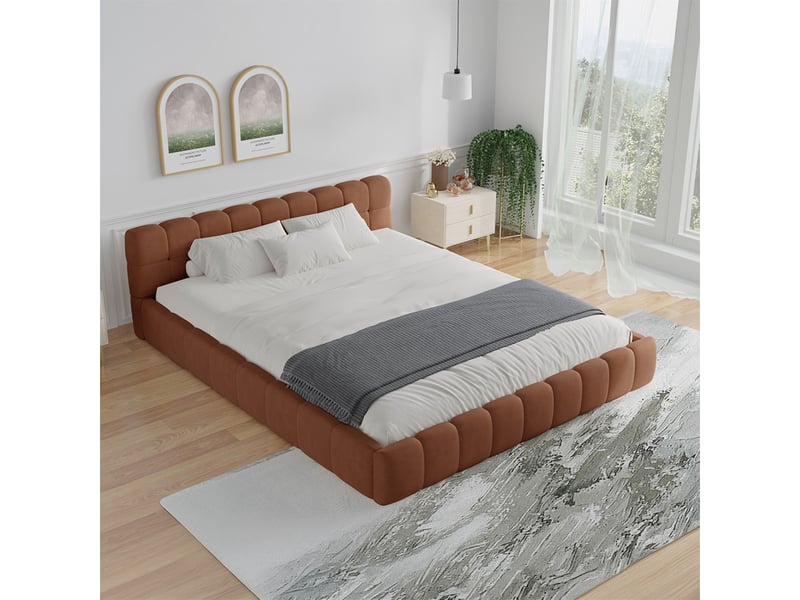  Lit nuage 140x190cm en velours marron kansas  - Conforama D
