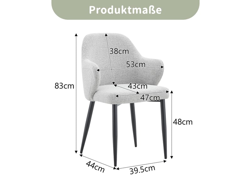  Lot de 2 chaises de salle à manger,avec pieds métal noirs,tissu,gris clair  - Conforama C