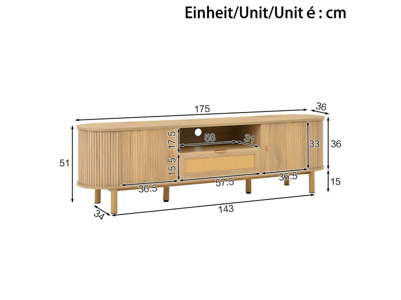  Ensemble meuble salon avec table basse relevable et meuble tv 175 cm, mdf bois naturel  - Conforama D