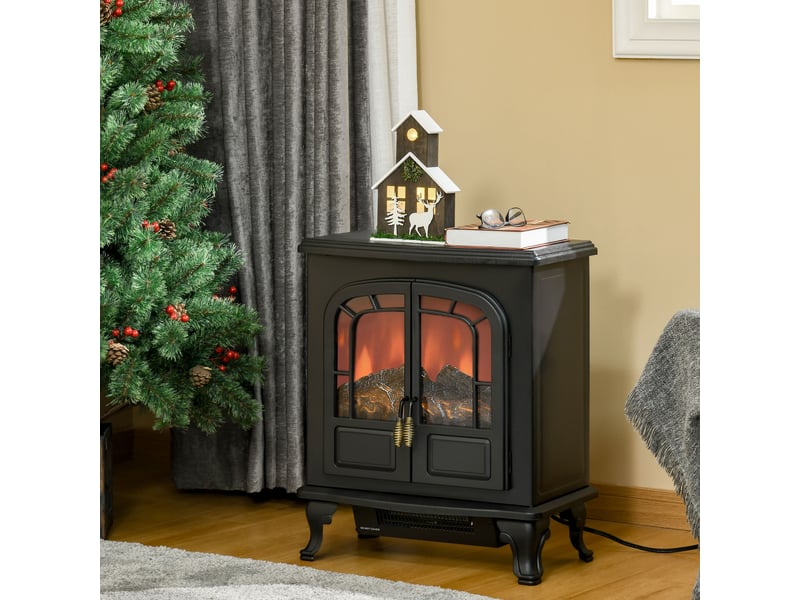  Cheminée électrique poêle style rétro, effet flammes led et chauffage 10002000 w  - Conforama C