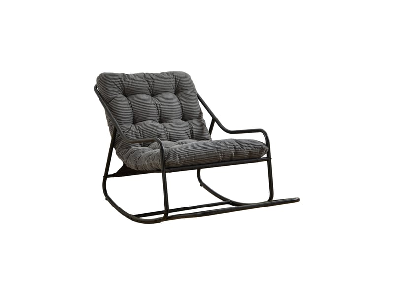 Fauteuil à bascule extérieur,75x116x82 cm,avec coussin réglable,acier,noir et gris - Conforama D