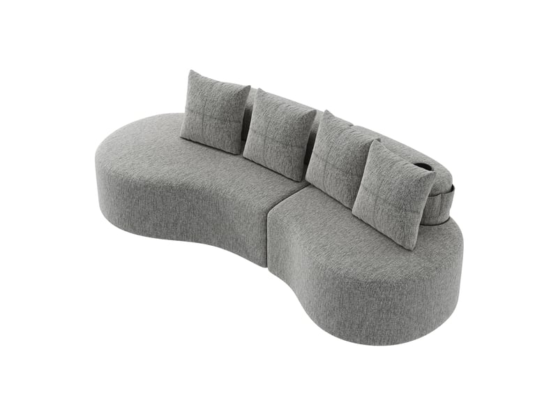  Canapé 4 places en lin gris clair avec porte-gobelets 240 x 109 cm - 4 coussins inclus  - Conforama A