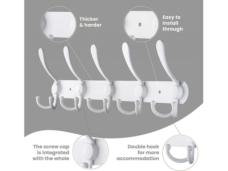  Porte-manteau mural en acier inoxydable, crochet pour serviettes et peignoirs (blanc, 1 pièce XLH-ZLS-000315ZLS - Conforama B