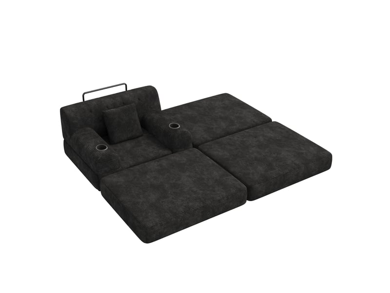  Fauteuil-lit convertible modenvie 1 place avec pouf 107 x 162 x 81 cm en velours côtelé noir  - Conforama A