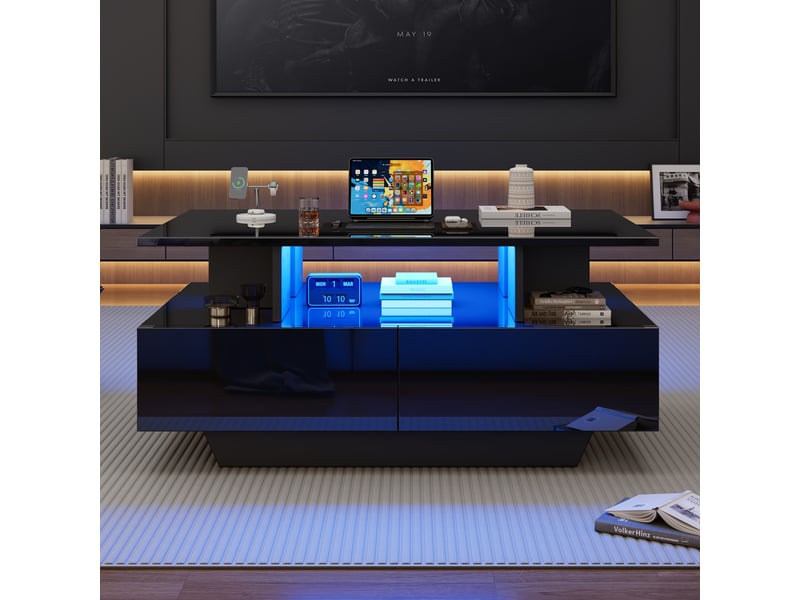  Table basse - truxen8 - moderne - éclairage led - 2 tiroirs 90x55x41cm - Conforama W