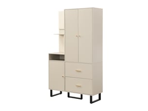 Vestiaire d'entrée avec tringle 2 tiroirs et porte mdf beige et gris 110x38x186 cm