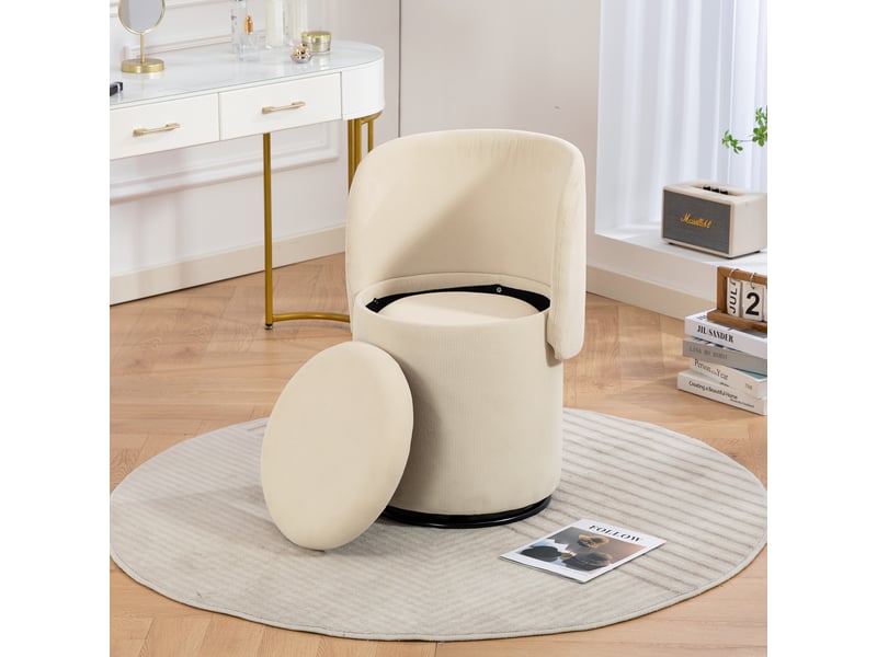  Fauteuil pouf pivotant 360° avec coffre de rangement et couchage  en velours côtelé beige, 53×50×47 cm  - Conforama B