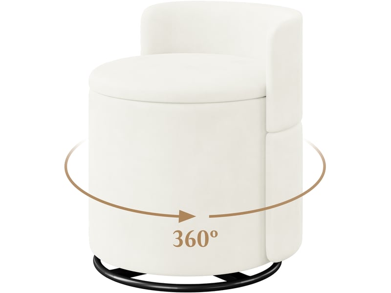  Chaise tabouret de coiffeuse pivotant à 360° en velours avec coffre de 40 l et dossier ergonomique 594025 White - Conforama A