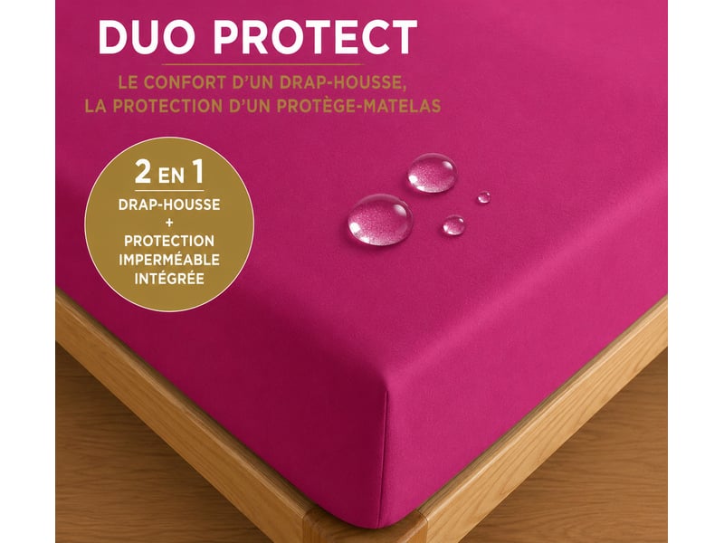  Drap housse 2 en 1 imperméable 90 x 190 cm coton 57 fils duo protect magenta CP-DHDUOPROTECT90-MAGENTA - Conforama B