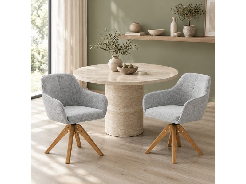  Chaises de salle à manger lot de 2 pivotantes 360°  - dossier ergonomique avec accoudoirs, tissu et chêne massif gris  - Conforama C