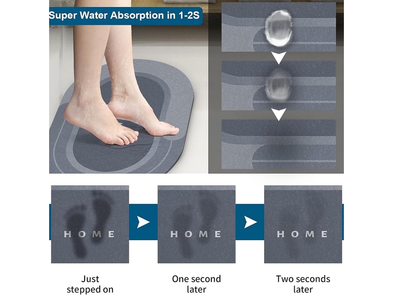  Tapis de salle de bain antidérapant facile à nettoyer, super absorbant, séchage rapide, paillasson de cuisine simple (60x40cm)  - Conforama C