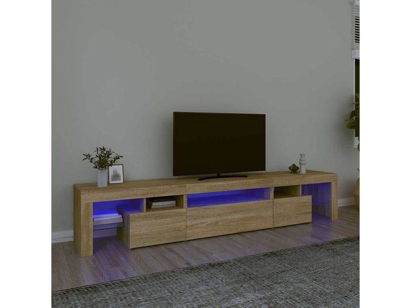 Meuble tv - banc tv - meuble de rangement avec lumières led chêne sonoma 215x36,5x40 cm - Conforama B