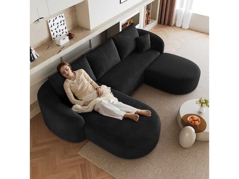  Canapé modulable noir tissu, canapé panoramique en u sans montage, design contemporain pour salon et chambre, structure flottante moderne  - Conforama R