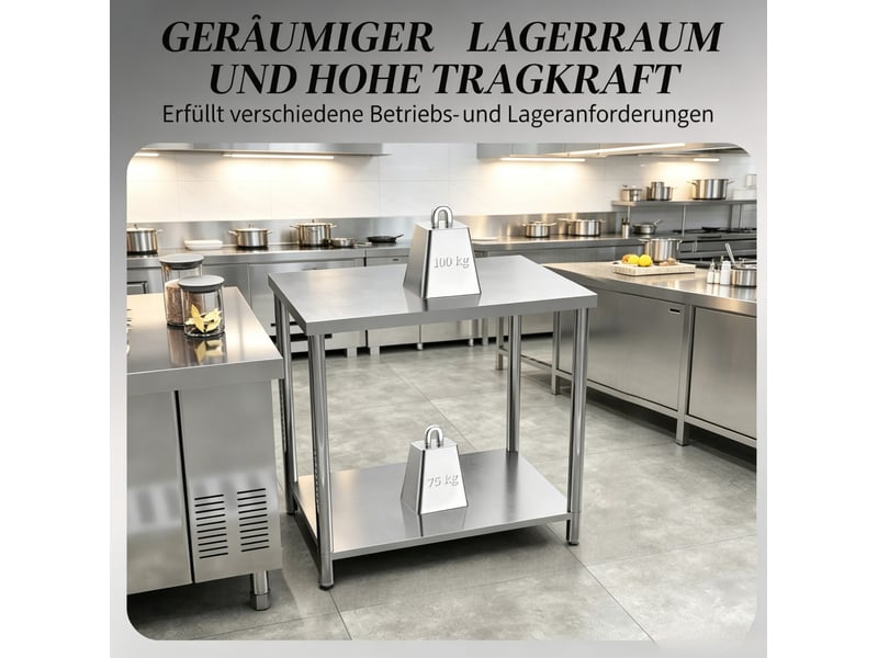  Table de travail inox 90x60x86 cm – argenté – 2 niveaux, charge 10075 kg pour cuisine, garage et jardin  - Conforama E