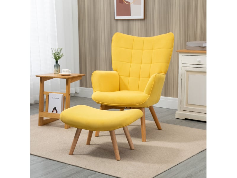  Fauteuil relax avec pouf 72x80x101 cm structure métal bois polyester jaune  - Conforama B