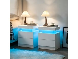 Tables de chevet tcqpz lot de 2 avec led réglables 50 x 36 x 53 cm 2 tiroirs blanc