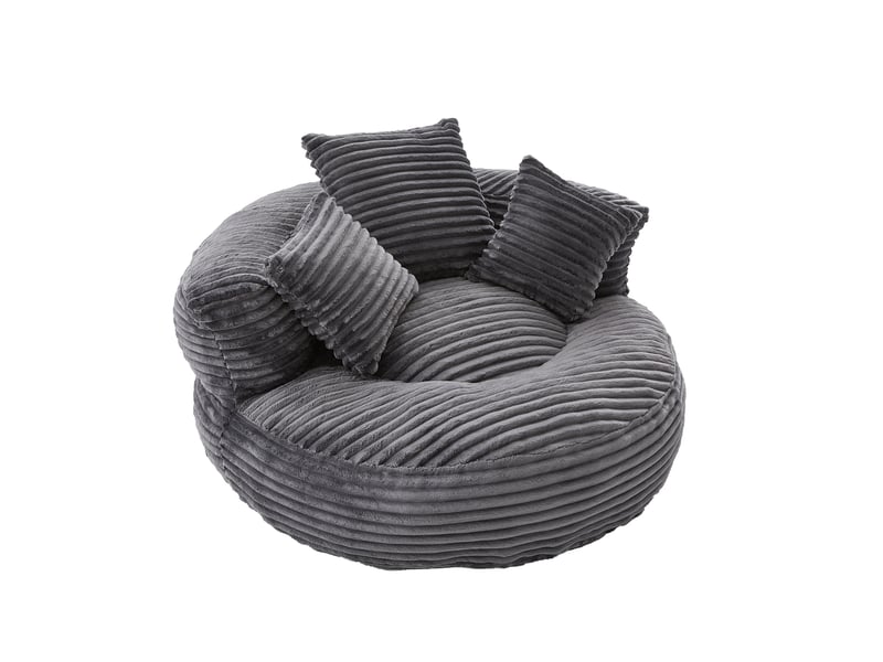 Fauteuil pouf tcqpz en velours côtelé gris foncé 108 x 108 x 52 cm avec dossier haut, accoudoirs et 3 coussins - Conforama A