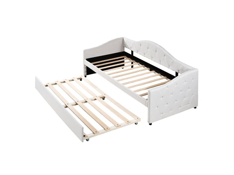  Canapé-lit 90 x 200 cm lit extensible banquette de jour lin style minimaliste beige  - Conforama E