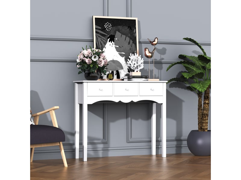  Console en bois blanc avec 3 tiroirs, idéale pour le salon ou l'entrée. Charge maximale : 45 kg. Dimensions : 100 x 32 x 85 cm. Couleur : blanc.  - Conforama D