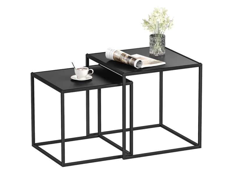  Lot de 2 tables basses gigognes carrées dim. 40 et 35 cm - style industriel en métal noir mat  - Conforama B
