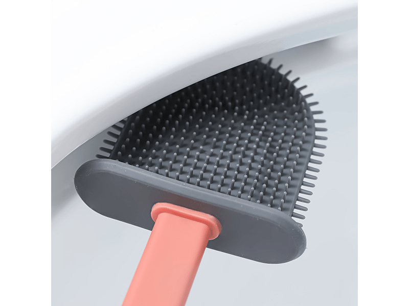  Ensemble de brosses de toilette en silicone antibactérien rose, comprenant un porte-brosse et une brosse de toilette suspendue en silicone à séchage  - Conforama B