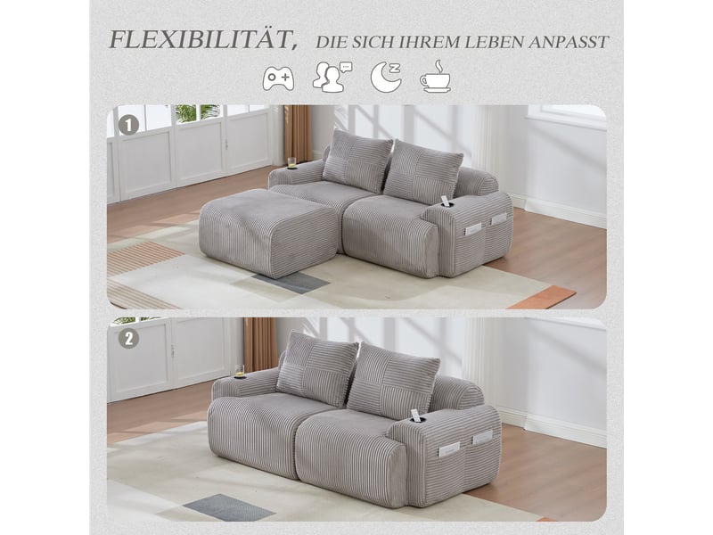  Canapé d'angle réversible fixe 2 places tissu gris clair  - Conforama E