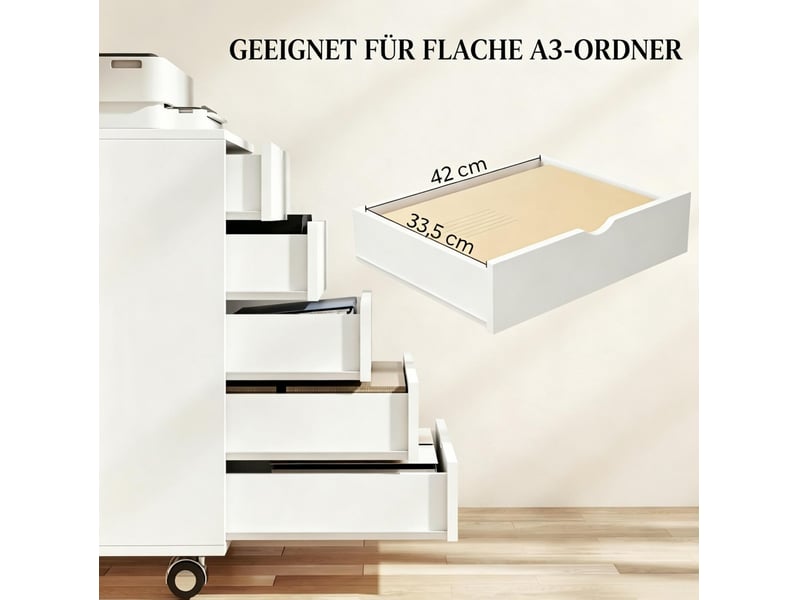  Caisson de bureau mobile 5 tiroirs 50x40x67,5 cm – blanc – rangement pour documents et fournitures  - Conforama E