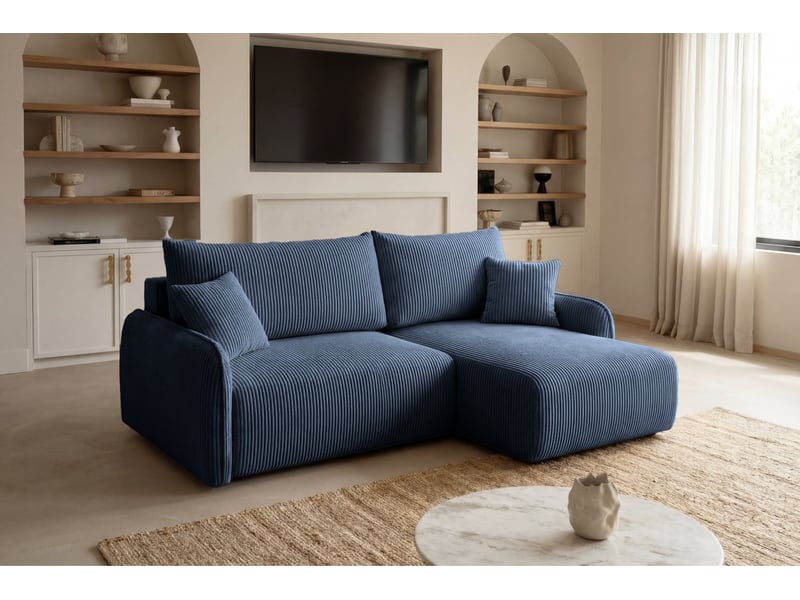  Sacha - canapé d'angle convertible petit velours côtelé 3 places bleu  - Conforama B